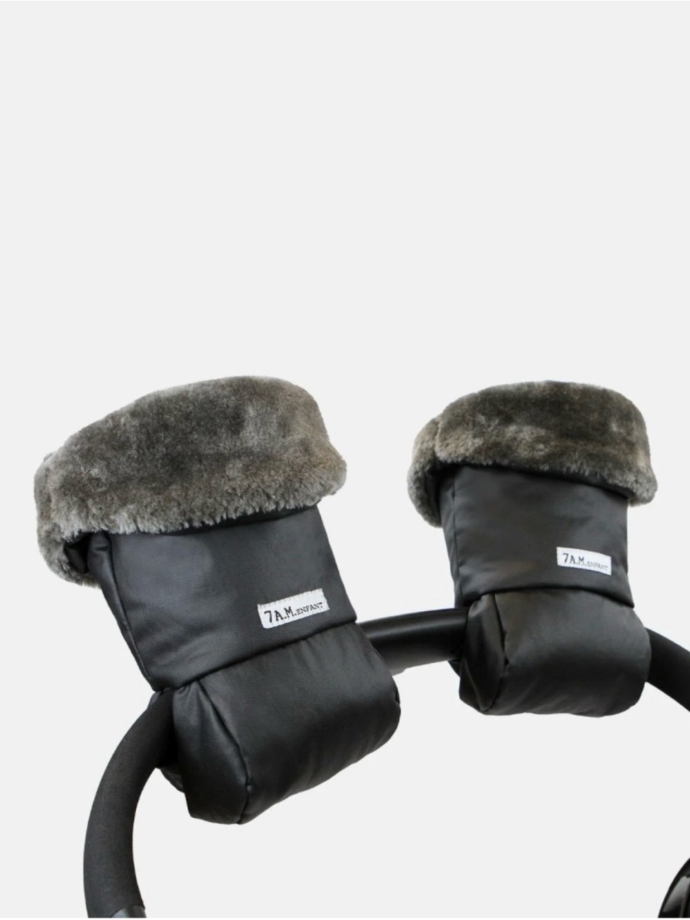 7 AM Black Stroller Handmuffs with Faux Fur Lining waxed NWT